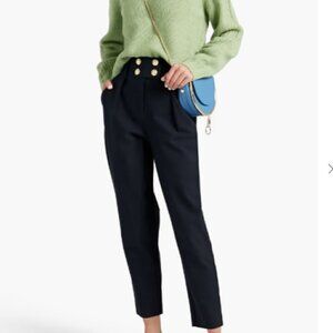 DEREK LAM 10 CROSBY Cropped button-detailed cotton-blend tapered pants in Blue